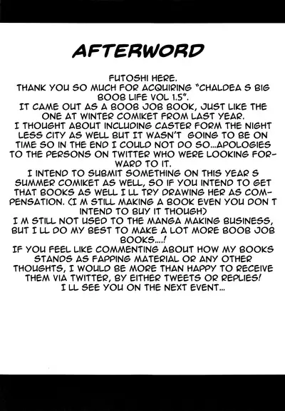 (COMIC1☆13) [Hutoshi Nyuugyou (Hutoshi)] Chaldea Kyounyuu Seikatsu vol:1.5 | A Sexlife Of Getting Squeezed Between Chaldea's Breasts vol 1.5 (Fate/Grand Order) [English] {Doujins.com}